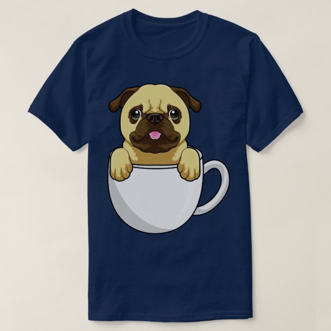 Pug with Cup of Coffee 2 T-Shirt (Design Front)