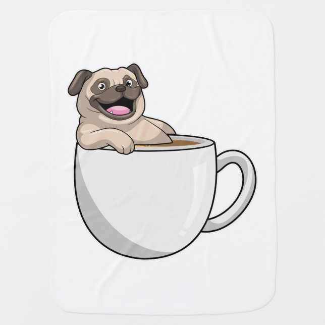 Pug with Cup of Coffee Baby Blanket (Front)