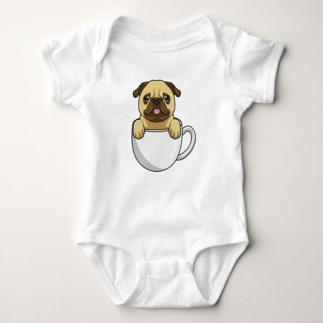 Pug with Cup of Coffee Baby Bodysuit (Front)