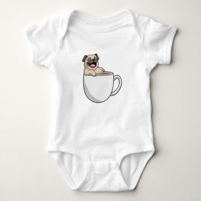 Pug with Cup of Coffee Baby Bodysuit (Front)