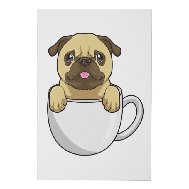 Pug with Cup of Coffee Faux Canvas Print (Front)