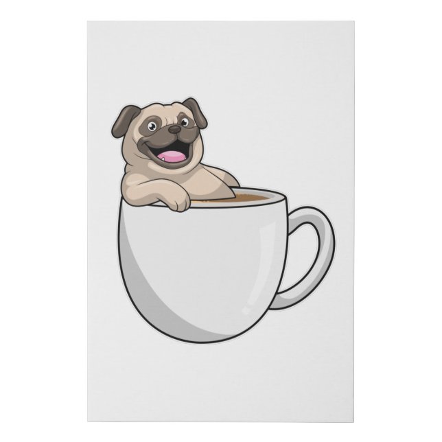 Pug with Cup of Coffee Faux Canvas Print (Front)