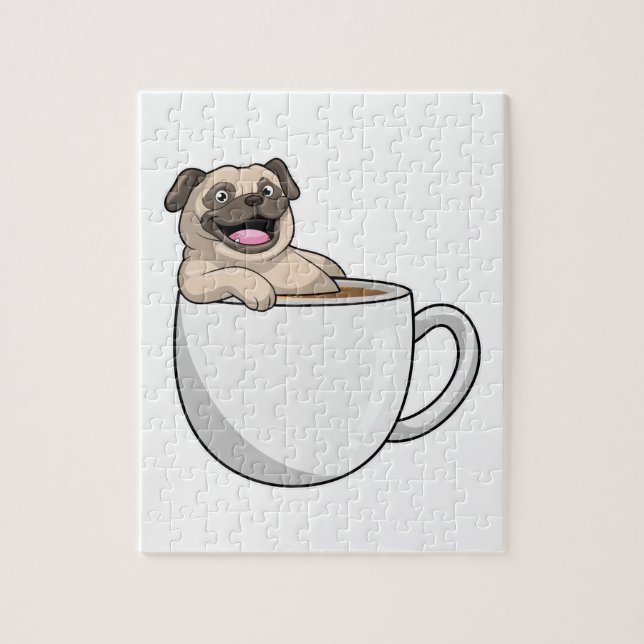 Pug with Cup of Coffee Jigsaw Puzzle (Vertical)