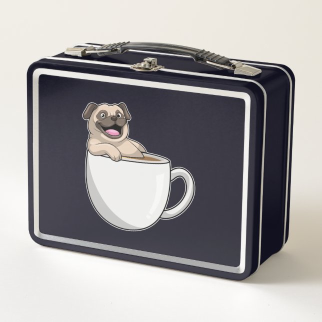 Pug with Cup of Coffee Metal Lunch Box (Front)