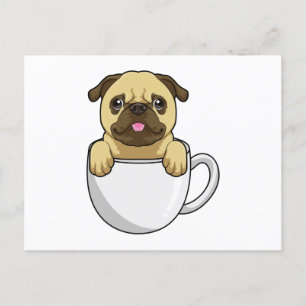 Pug with Cup of Coffee Postcard