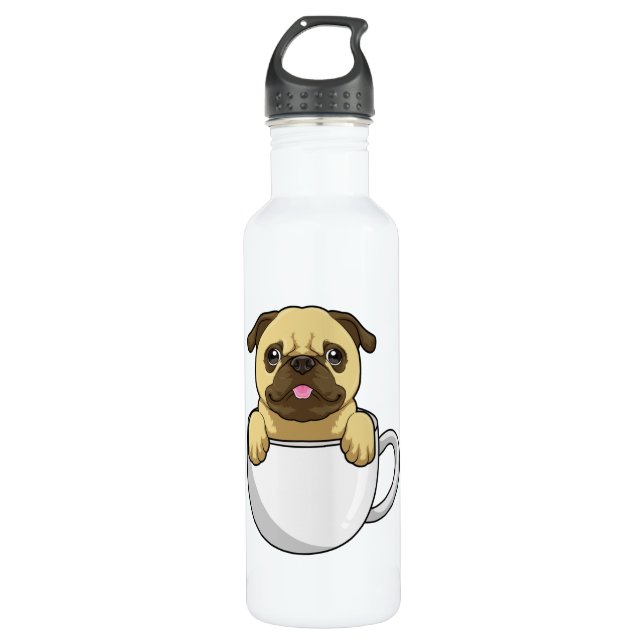 Pug with Cup of Coffee Stainless Steel Water Bottle (Front)