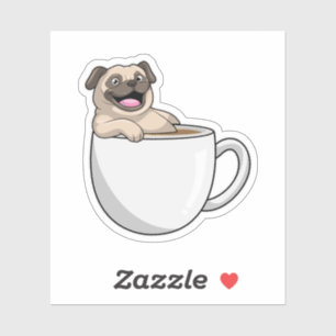 Pug with Cup of Coffee Sticker