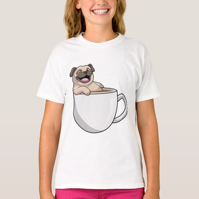 Pug with Cup of Coffee T-Shirt (Front)