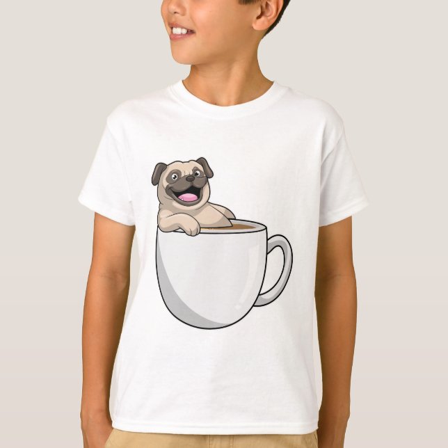 Pug with Cup of Coffee T-Shirt (Front)