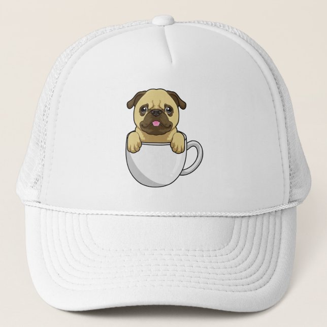 Pug with Cup of Coffee Trucker Hat (Front)