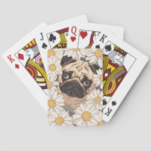 Pug with Daisies Poker Cards