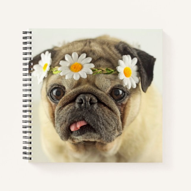 Pug with Daisy Crown Notebook (Front)