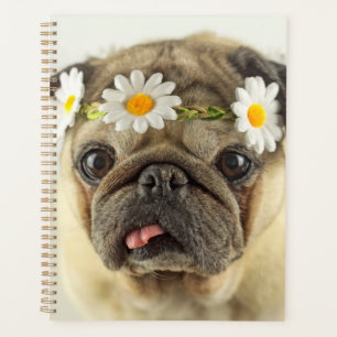 Pug with Daisy Crown Planner