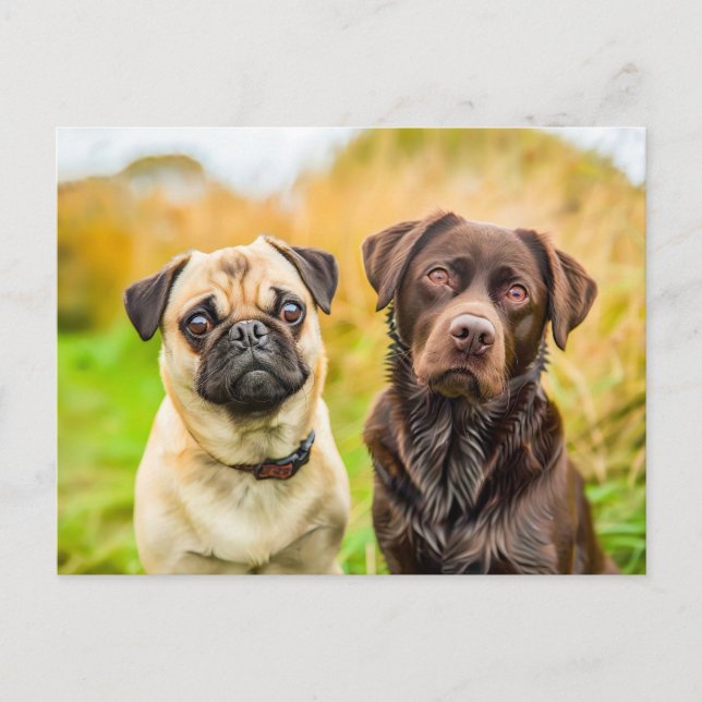 Pug with Dog Friend Playing Together Postcard (Front)