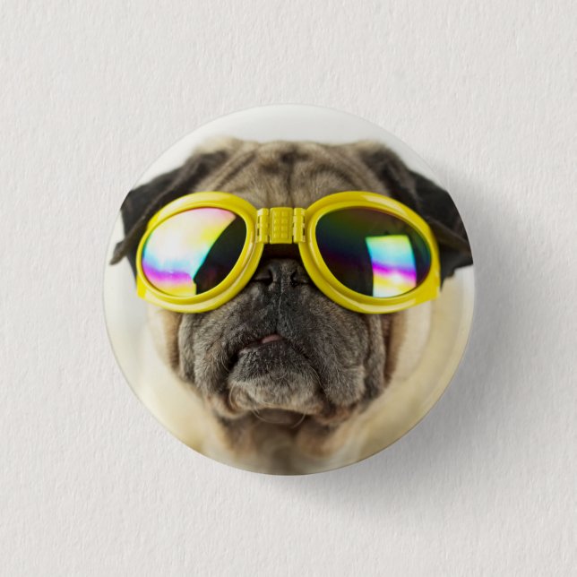 Pug with Goggles Button (Front)