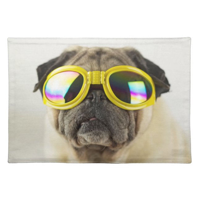 Pug with Goggles Cloth Placemat (Front)