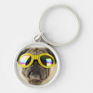Pug with Goggles Keychain