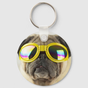 Pug with Goggles Keychain