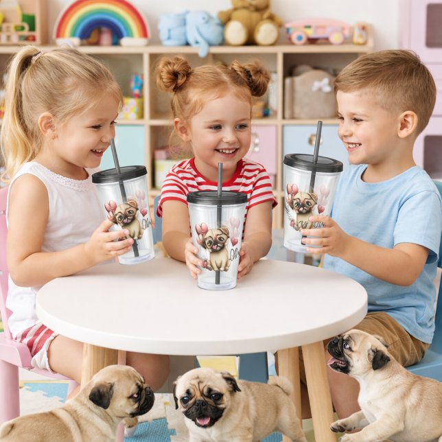 Pug with Heart Balloons Acrylic Tumbler (Creator Uploaded)