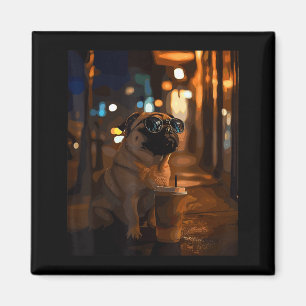 Pug with iced coffee magnet