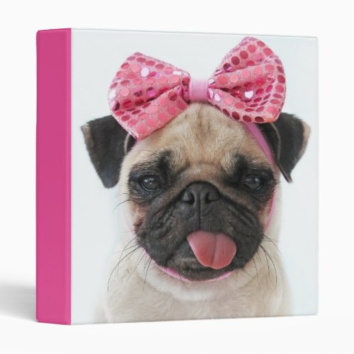 Pug with Pink Bow 3 Ring Binder