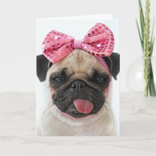 Pug with Pink Bow Card
