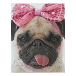 Pug with Pink Bow Faux Canvas Print