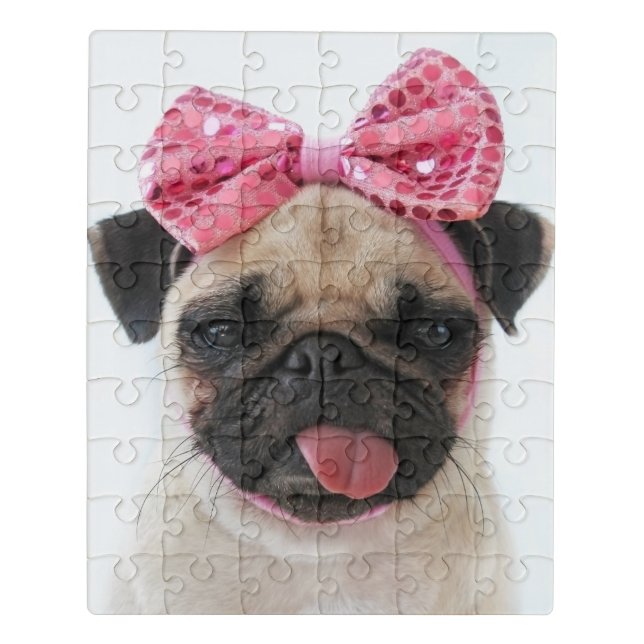 Pug with Pink Bow Jigsaw Puzzle (Puzzle Vertical)