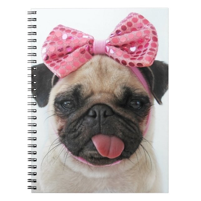 Pug with Pink Bow Notebook (Front)