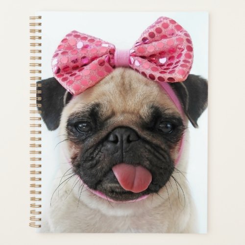 Pug with Pink Bow Planner