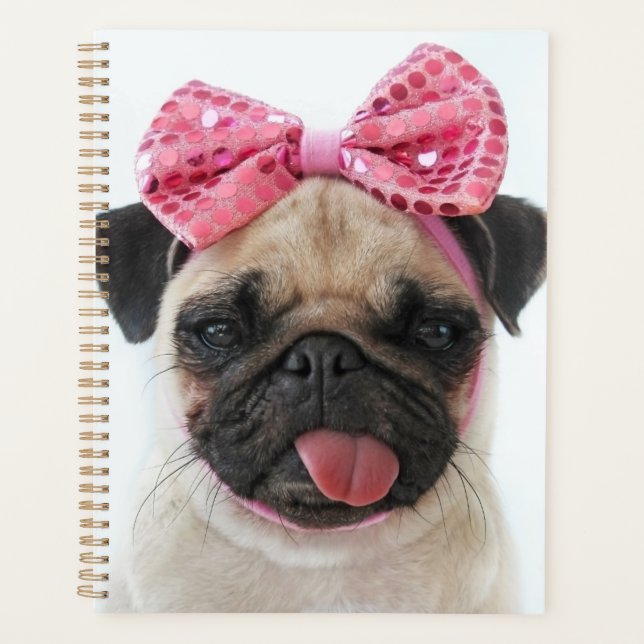 Pug with Pink Bow Planner (Front)