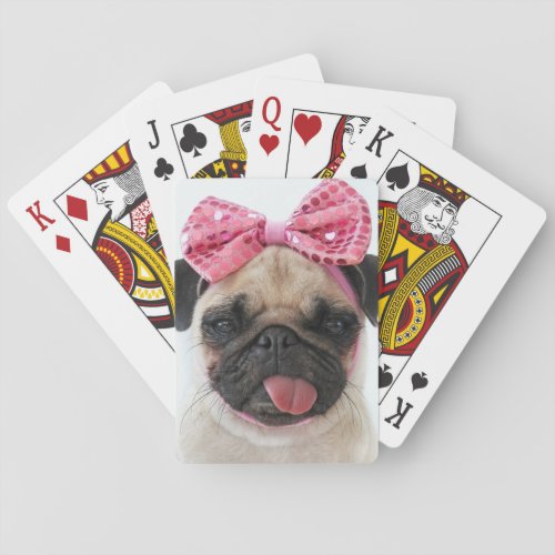 Pug with Pink Bow Playing Cards