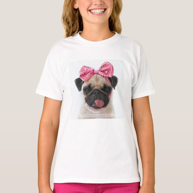 Pug with Pink Bow T-Shirt (Front)