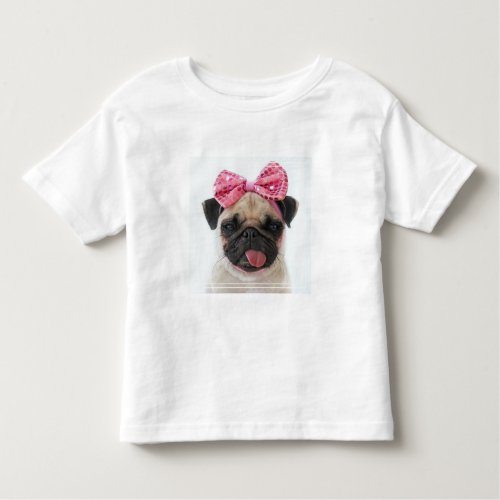 Pug with Pink Bow Toddler T_shirt