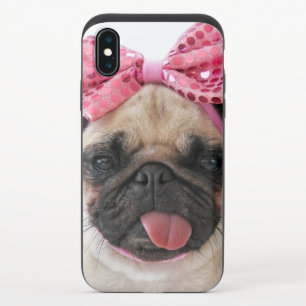 Pug with Pink Bow iPhone X Slider Case