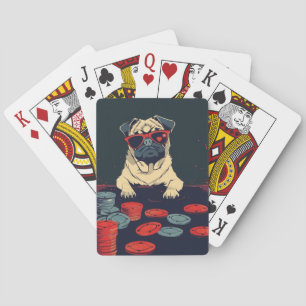 Pug with Poker Chips Poker Cards