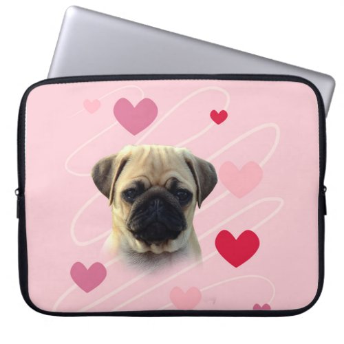 Pug with Red and Pink hearts Laptop Sleeves