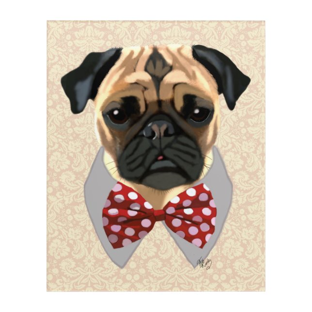 Pug with Red and White Spotty Bow Tie Acrylic Print (Front)