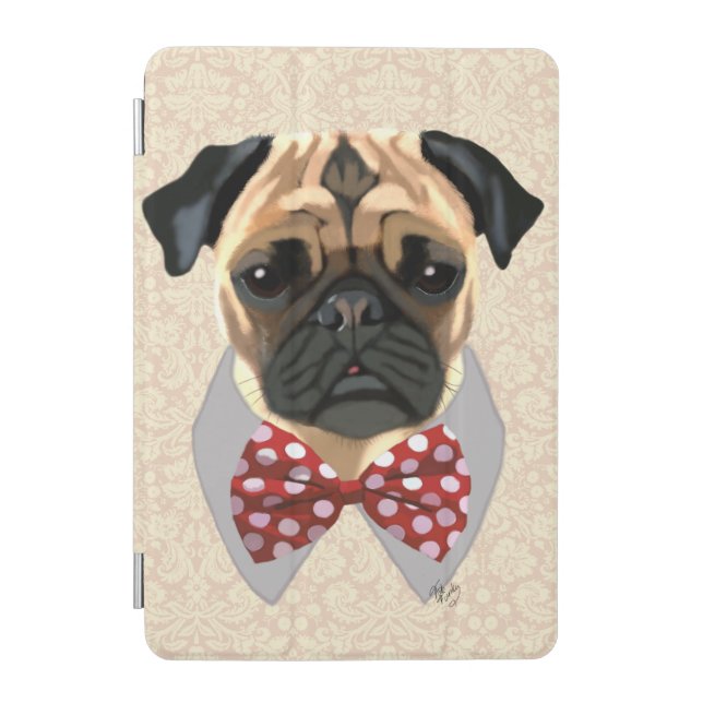 Pug with Red and White Spotty Bow Tie iPad Mini Cover (Front)