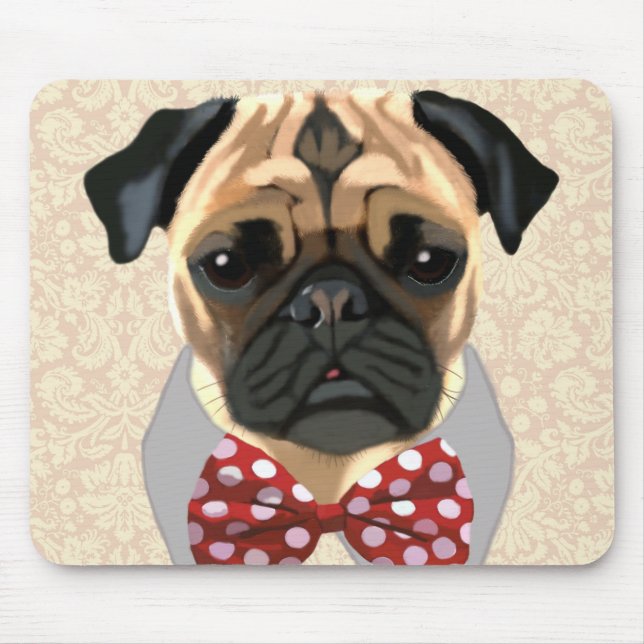Pug with Red and White Spotty Bow Tie Mouse Pad (Front)