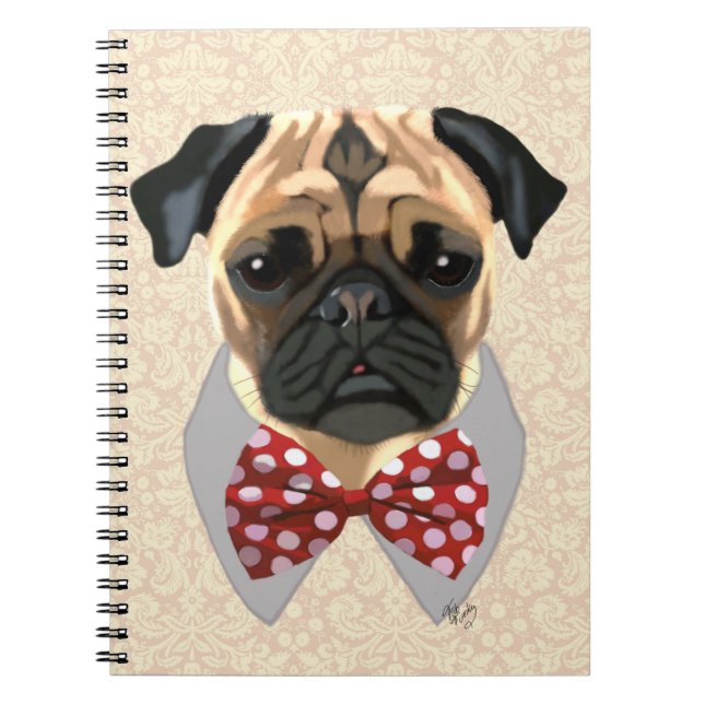 Pug with Red and White Spotty Bow Tie Notebook (Front)
