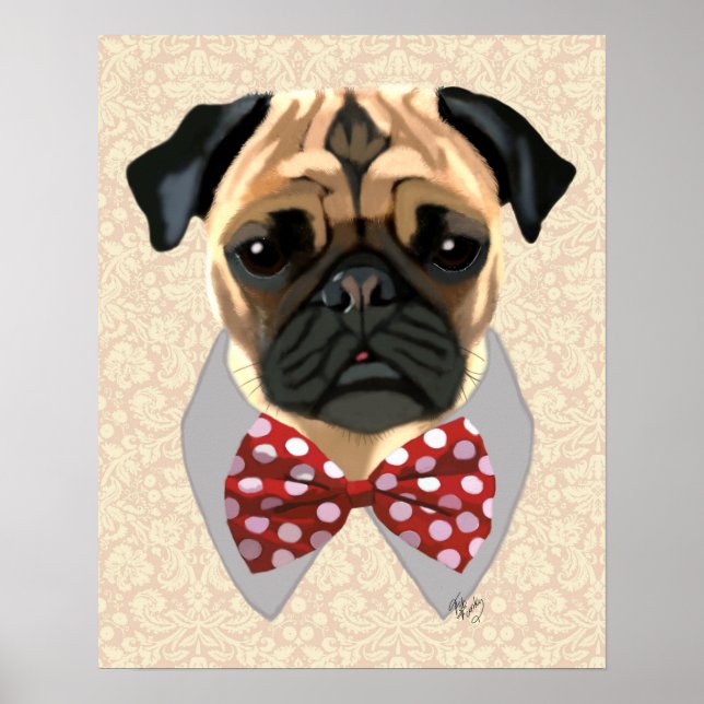 Pug with Red and White Spotty Bow Tie Poster (Front)