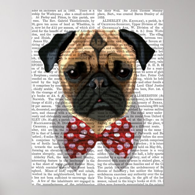 Pug with Red and White Spotty Bow Tie Poster (Front)