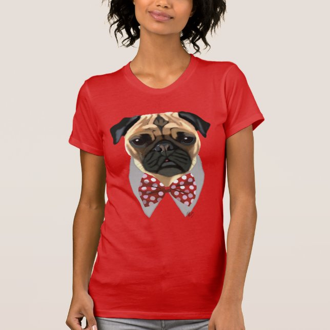 Pug with Red and White Spotty Bow Tie T-Shirt (Front)