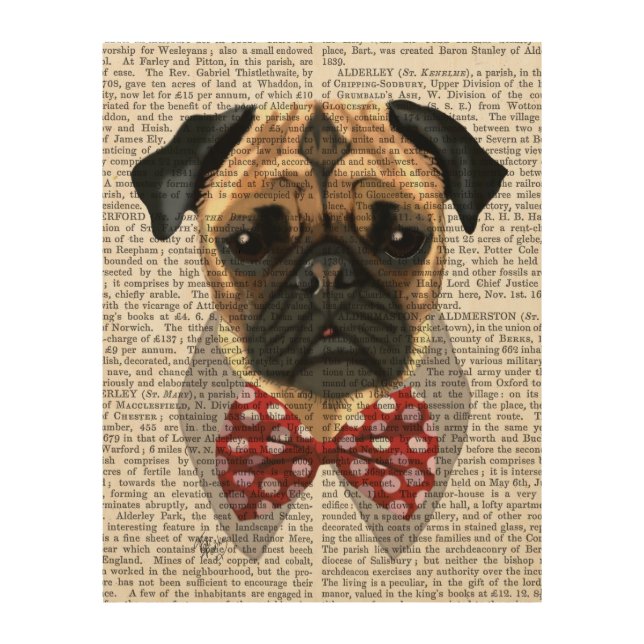 Pug with Red and White Spotty Bow Tie Wood Wall Decor (Front)