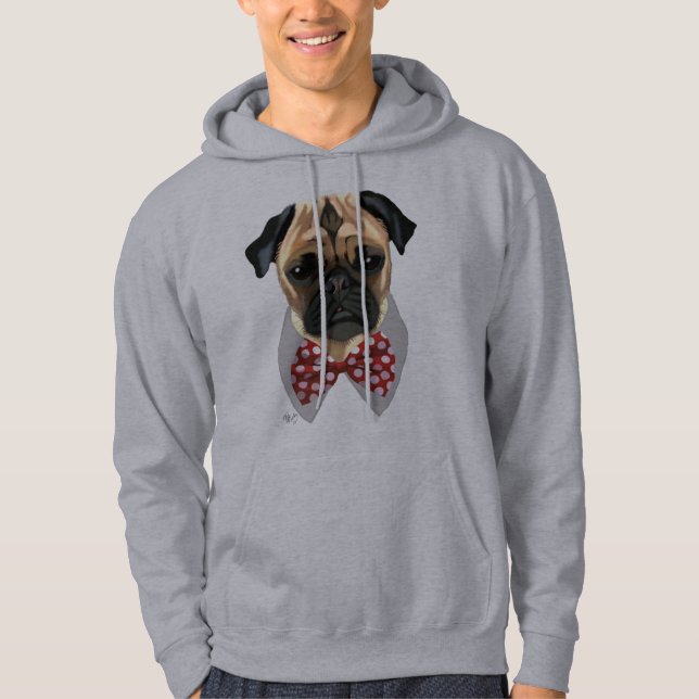 Pug with Red Spotted Bow Tie Hoodie (Front)