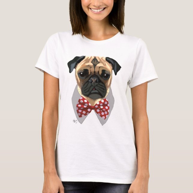 Pug with Red Spotted Bow Tie T-Shirt (Front)