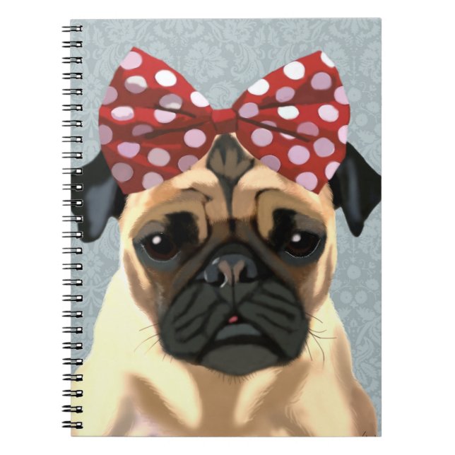 Pug with Red Spotty Bow On Head 2 Notebook (Front)