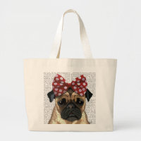 Pug with Red Spotty Bow On Head
