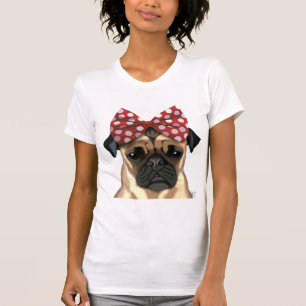 Pug with Red Spotty Bow On Head T-Shirt